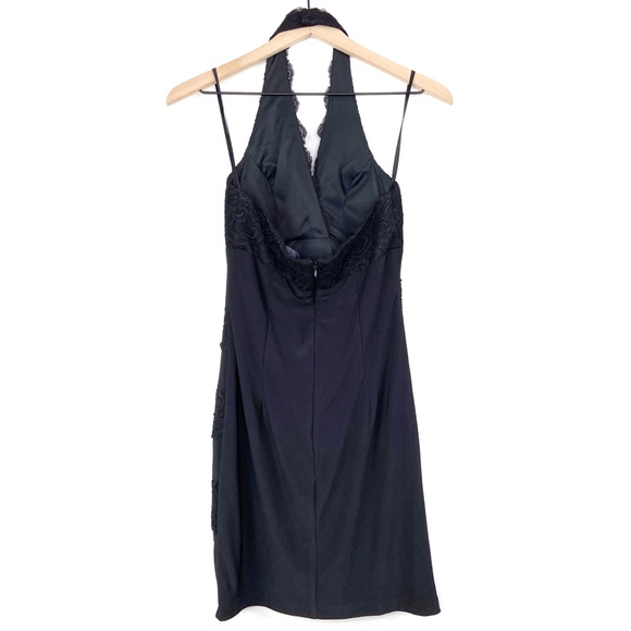 Betsy & Adam Halter Lace Tiered V-Neck Black Dress - Picture 2 of 7